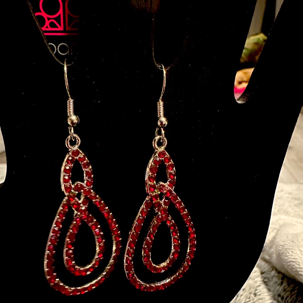 Silver fish hook earrings with red